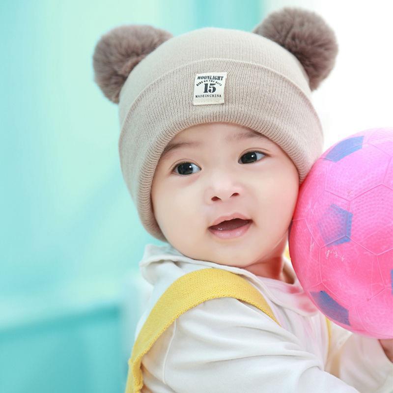 Winter Children Warm Baby Knitted Hats With Pom Pom Kids Knit Beanie Hats Solid Color Infant Hat For Boys Girls