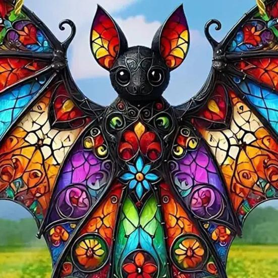 Halloween Colorful Bat Hanging Decoration Stained Glass 2D Flat Acrylic Witch Hat Suncatcher Indoor Outdoor Wall Window Hanging Sign Ornament