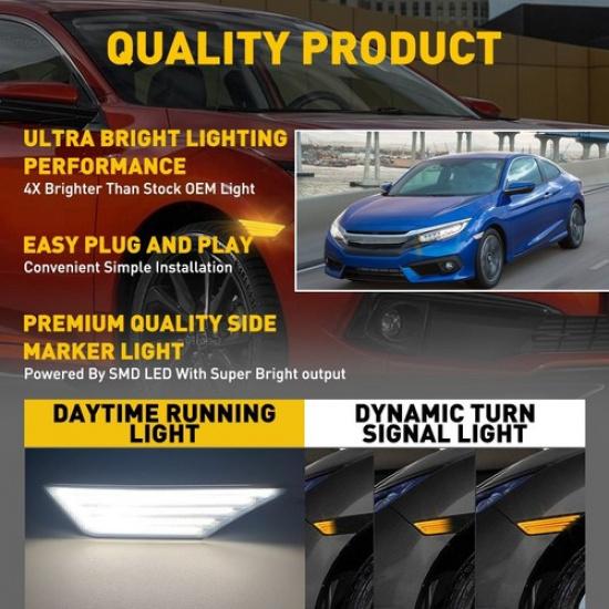 Switchback Sequential Turn Signal Side LED Marker Light For Civic Honda 2016-21