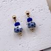 Chinese Style Ceramic Earrings Blue and White Porcelain Ear Studs Women Earrings