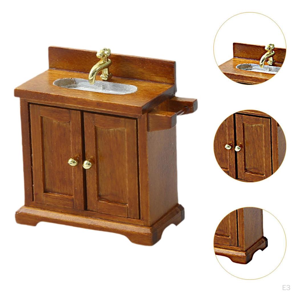 Ванная комната для хранения вещей в кукольном домике с раковиной в масштабе 1/16