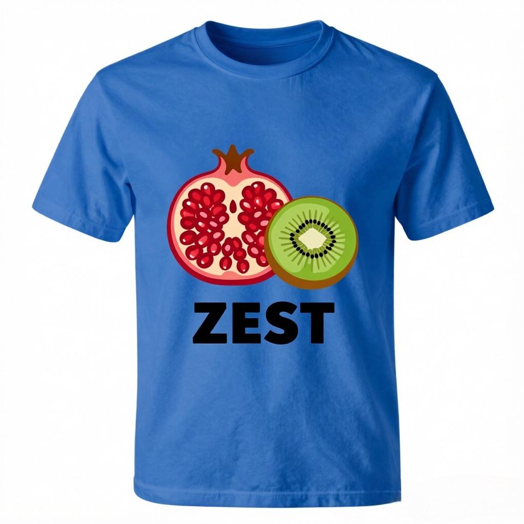 Unisex 100 Cotton T Shirt Zest Pomegranate Kiwi Print Casual Summer Short Sleeve Tee