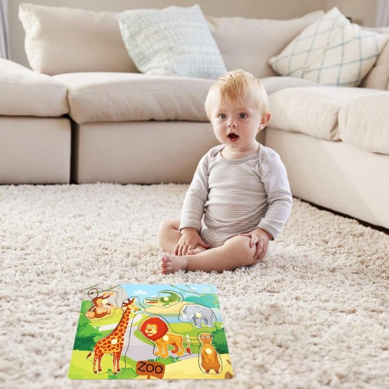 Wooden Farm Animals Marine Life Puzzle For Children Aged 3-6 Years Old Pegs Puzzle Hand Game