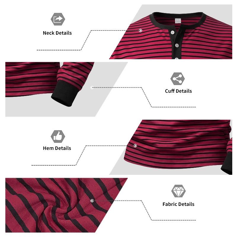 Men S Autumn Striped Henley Long Sleeve T Shirt