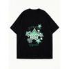 Oversized T Shirt Black Star Print 1897 Text Design Casual Streetwear Fashion Top for Women and Girls
