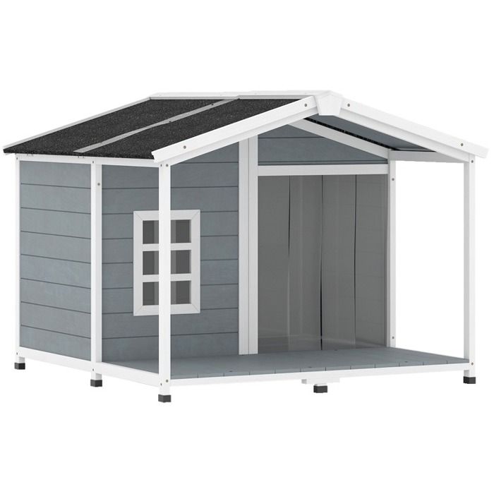 ELVORIN outdoor dog house 103 x 107 x 83.5 cm, wooden, asphalt roof, with terrace, raised, gray
