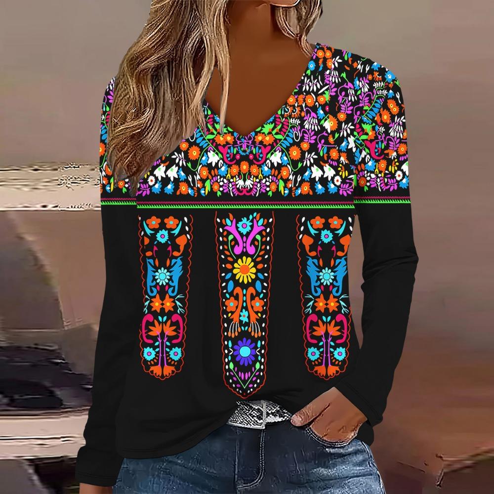 Elegant and Fashionable 3D Digital Printed Women's Long Sleeved T-shirt from Europe and America