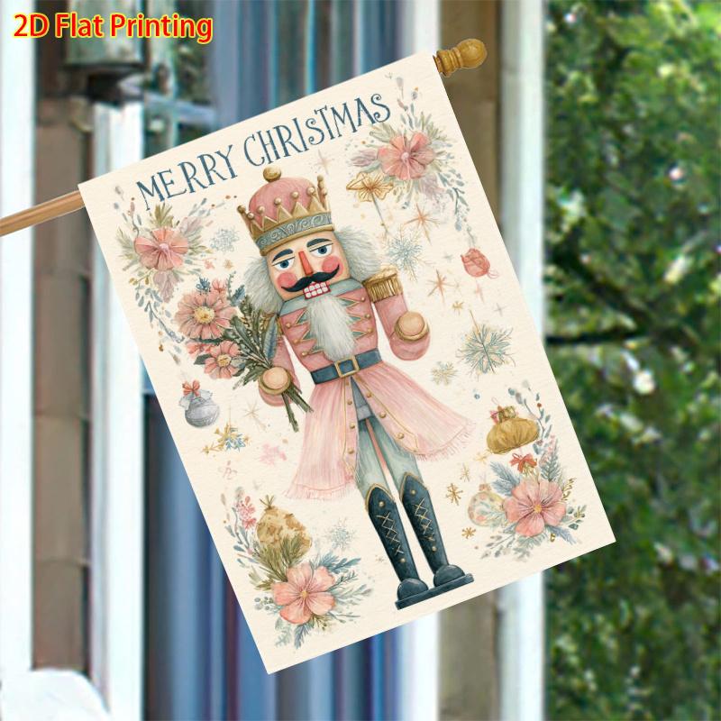 1pc Large 12x18 Inch Winter Christmas Nutcracker Soldier Poinsettia Double-Sided Outdoor/Indoor Garden ag