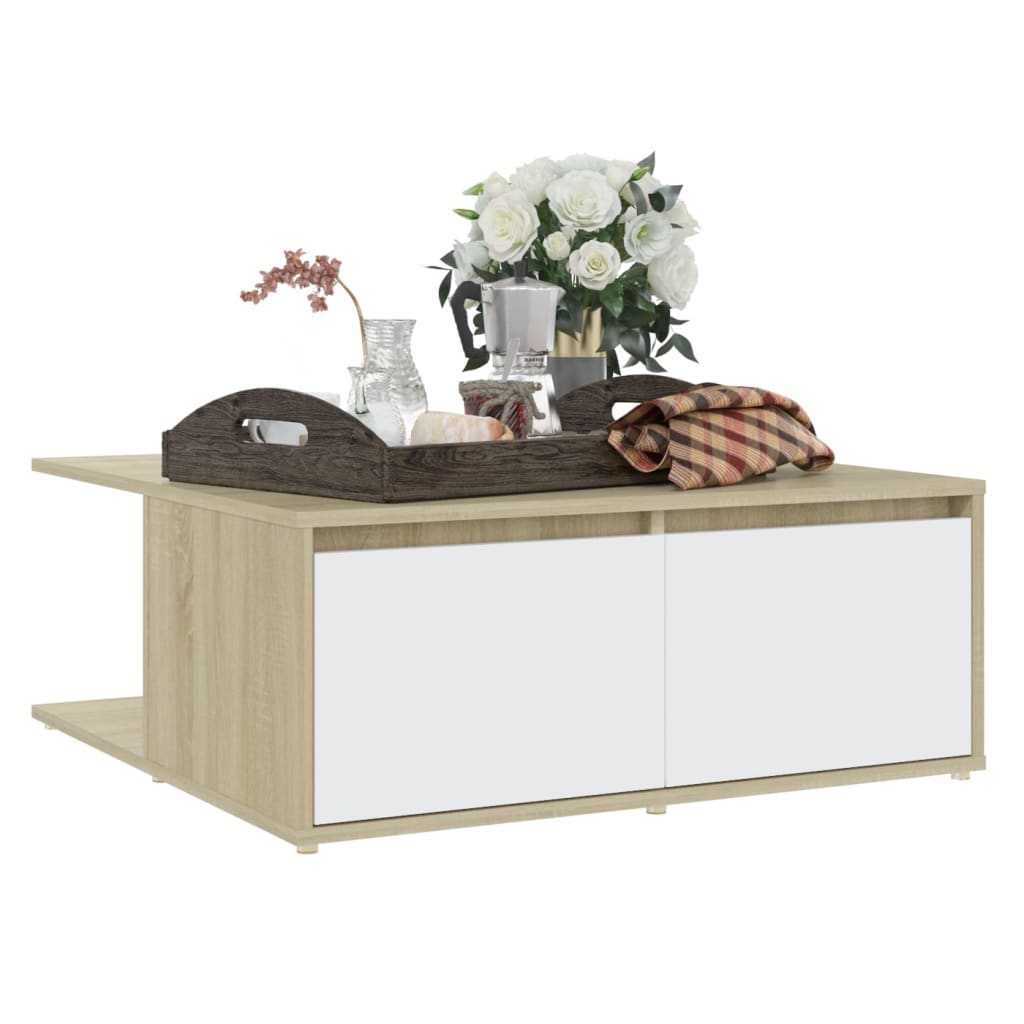 Coffee Table in White and Sonoma Oak 80 x 80 x 31 cm Engineered Wood