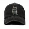 Fun Cat Printed Baseball Cap Suitable for Both Men and Women, Retro Wash Cap with Curved Sun Protection Design