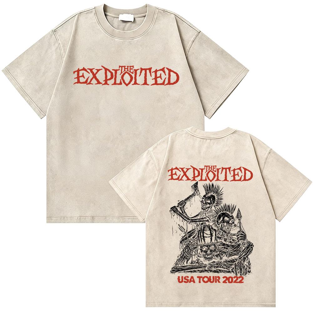 Washed Vintage Rock Band The Exploited Graphic Tshirt Men Women Retro Gothic Punk T Shirts Mens Fashion Oversized Streetwear