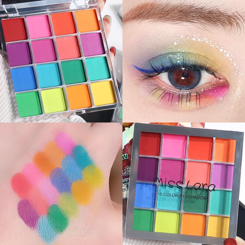 Misslara 16-Color Eyeshadow Palette: Vibrant Shimmer, Glitter, Matte Earth Tones, High Pigment for Children's Stage Makeup.