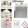 15pcs Dotting & Line Drawing Nail Art Brush Set Gel Polish Dot Pen Detailing Striper Brushes Manicure Decorating Kit Tools