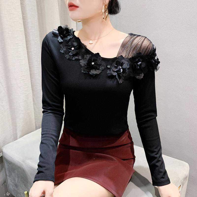 Футболка с длинными рукавами и принтом в стиле ретро для женщин, зимняя, новый дизайн и тонкий базовый топ