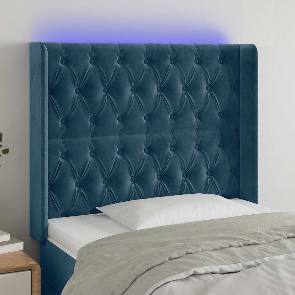 LED Headboard Dark Blue 103 x 16 x 118 128 cm Velvet