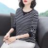 Pure Cotton T-shirt Women's Long-sleeved Autumn Age Reduction Middle-aged Mother Plus Size Striped Loose Ladies Tops