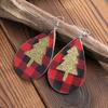 Teardrop Double Layer Gold Glitter Plaid Leather Christmas Earrings