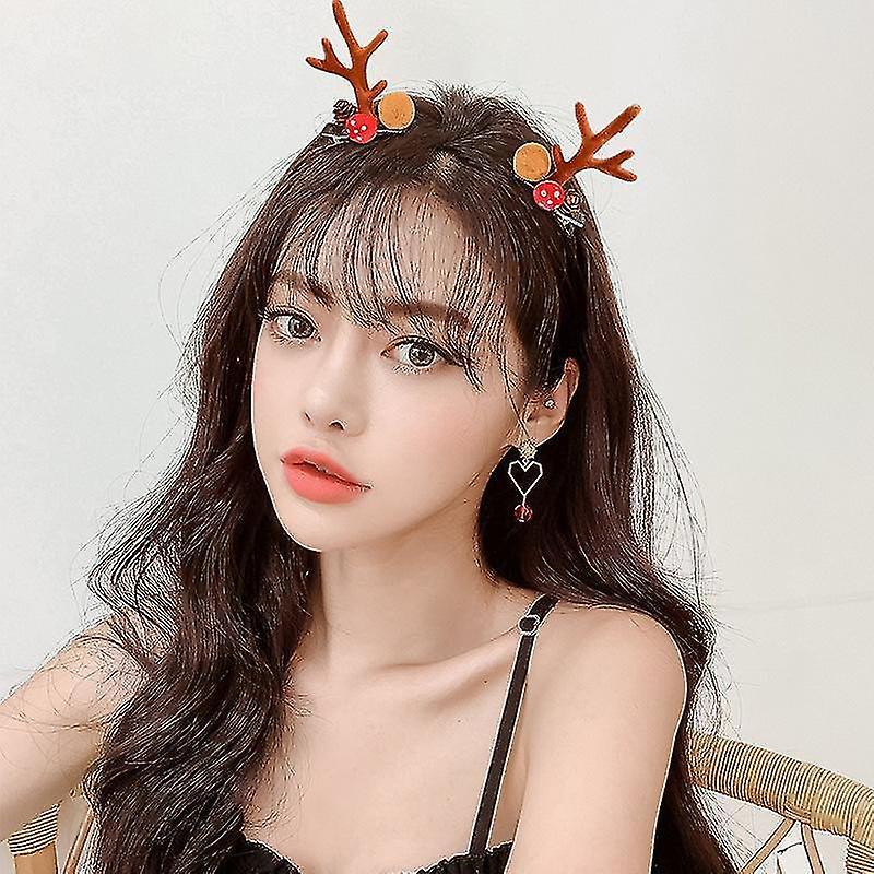 Wabjtam 5pairs Christmas Deer Elk Ear Antler Hair Clips Hairpin Xmas Gift Hairgrip Barrettes