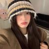New Winter Striped Hat for Women's Warm Knitted Hat with Ear Protection Versatile Korean Style Fashionable Woolen Hat Big Head Circumference