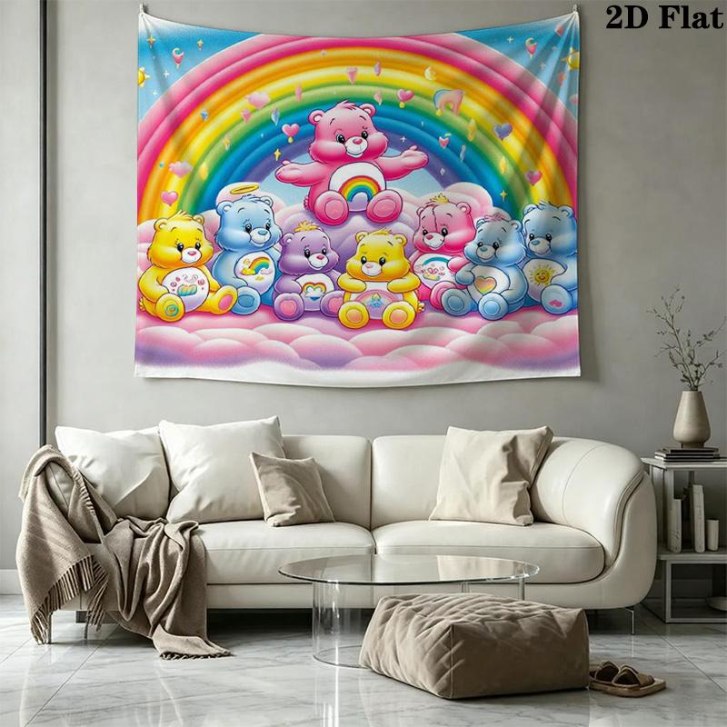 Cartoon Care bears Wall Tapestry Aesthetic Wall Hanging Printed Fabric Blanket Decorative Tapestries for Bedroom Living Room Home Decor