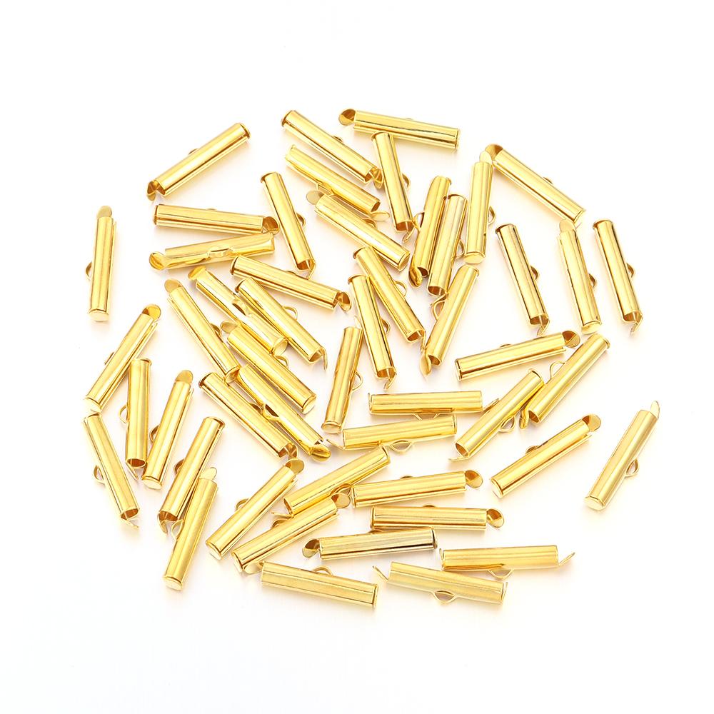 30-50pcs/lot Metal Crimp End Caps Gold Slider Clasp Buckles Tube Connectors For Jewelry Making Findings DIY Bracelet Accessories