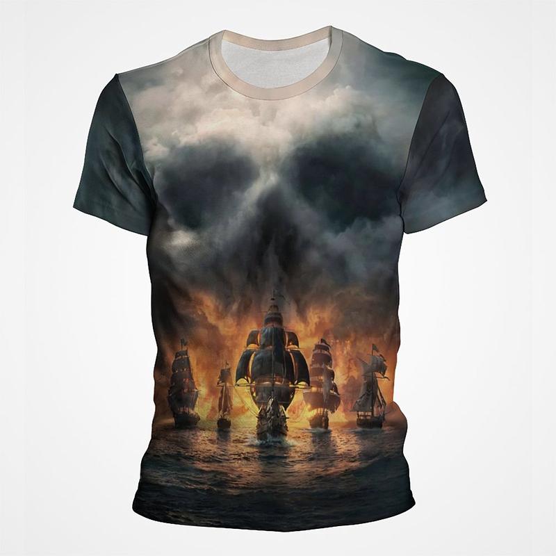 Sail Boat Pirate Ship Graphic T Shirts Men 3d Printing Short Sleeve Tee Tops Casual Mens Oversized Streetwear Tshirt Ropa Hombre