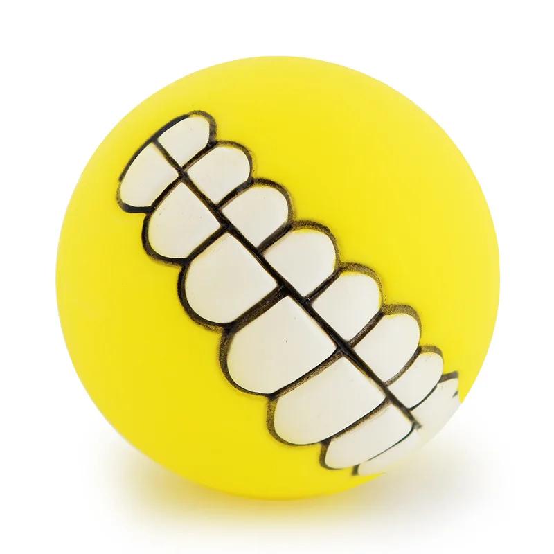 Squeaky Dog Toys for Aggressive Chewers Interactive Puppy Ball with Funny Teeth Design Durable Silicone Chew Toy for Small