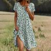 Short Sleeve Boho Dress For Women Casual Loose Fit Summer Sundress Floral Print Dress With Pockets