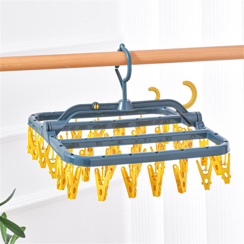 32 Clips Folding Clothes Dryer Hanger Windproof Socks Underwear Drying Rack Household Children Adults Storage Laundry Rack