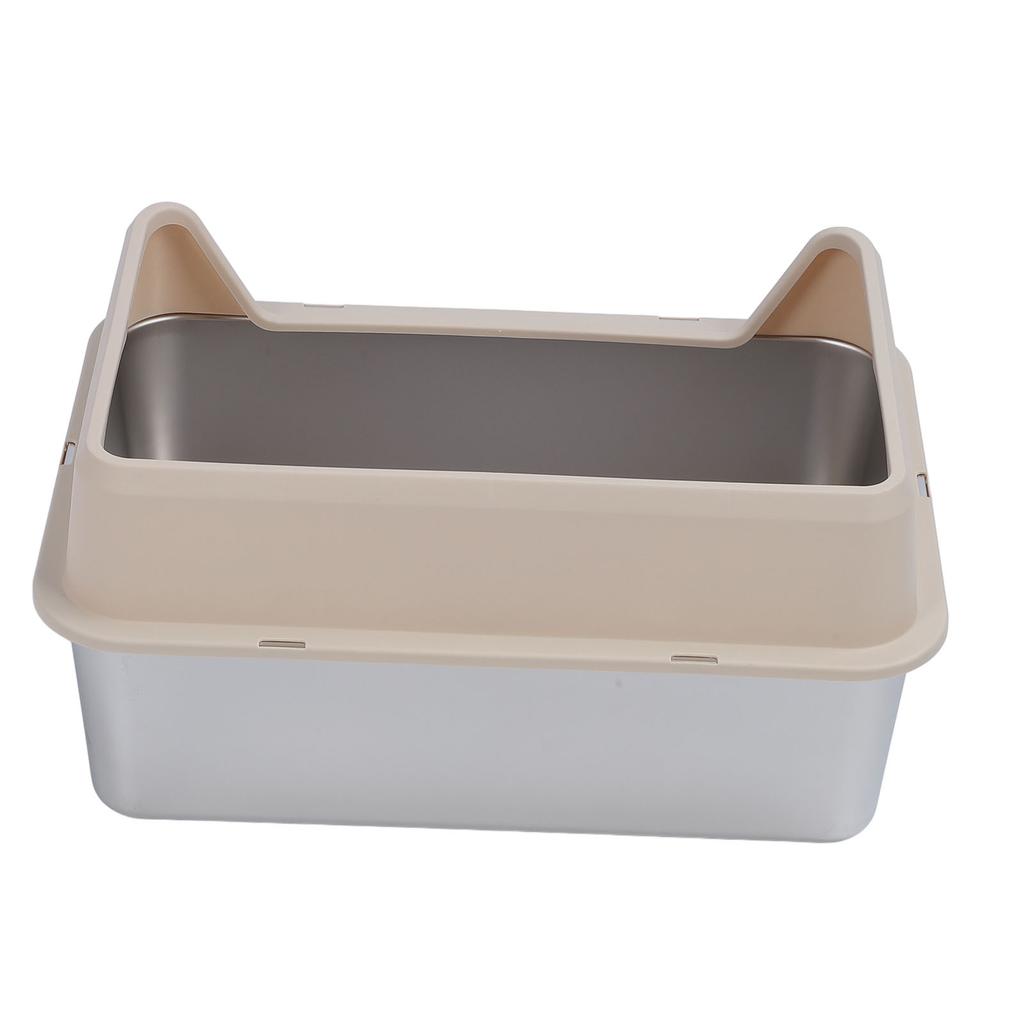 Stainless Steel Cat Litter Box Anti Splashing Top Entry Large High Sided Kitty Litter Pan with Scoop for NaBig Cat
