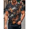 Мужская футболка с 3D цифровой печатью, готический узор с черепом и пламенем