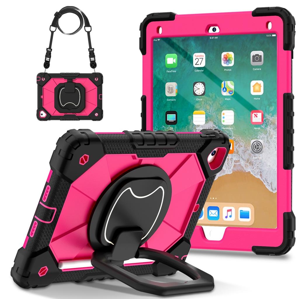 For Apple iPad 9.7 (2017) 360° Rotating Grip Heavy Duty Protection Stand TPU+PC 3in1 Anti-knock Shockproof Tablets PC Case