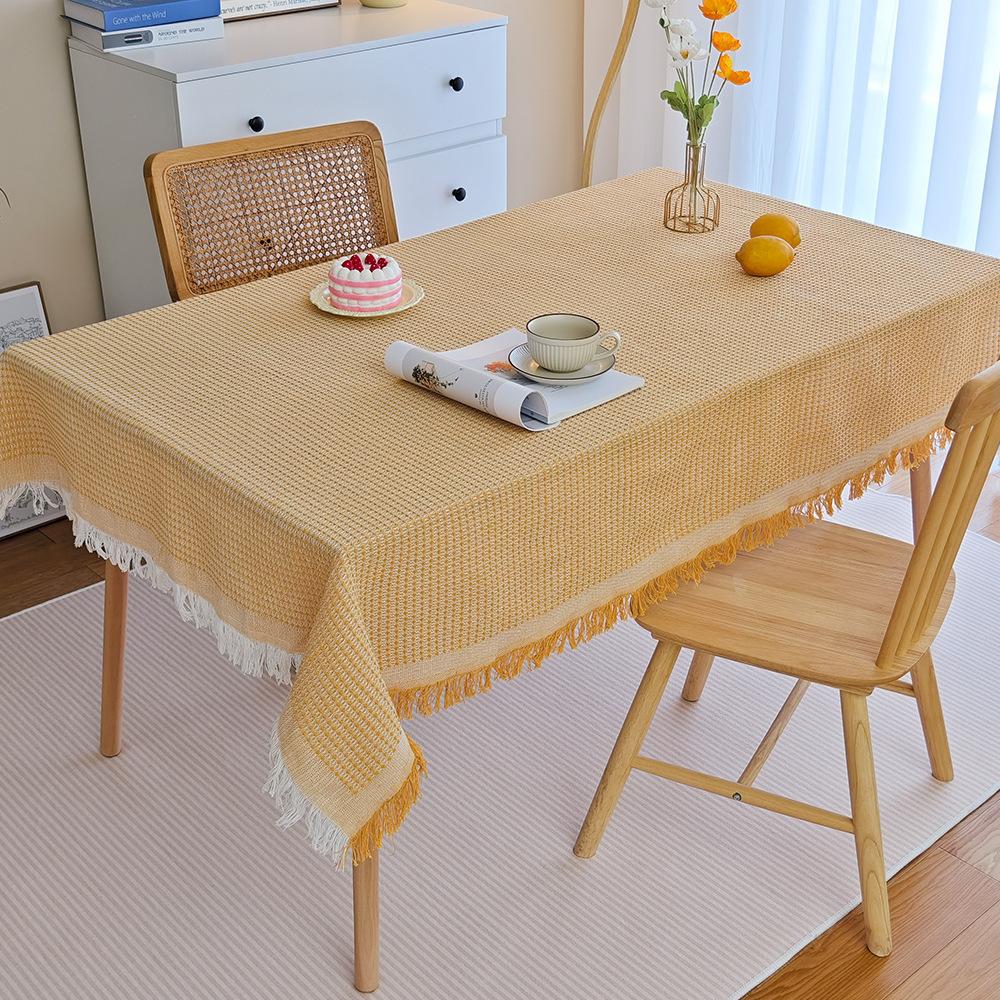 Waffle tablecloth cotton yarn fringed small fresh atmosphere decorative cloth dining table fabric tablecloth coffee table tablecloth