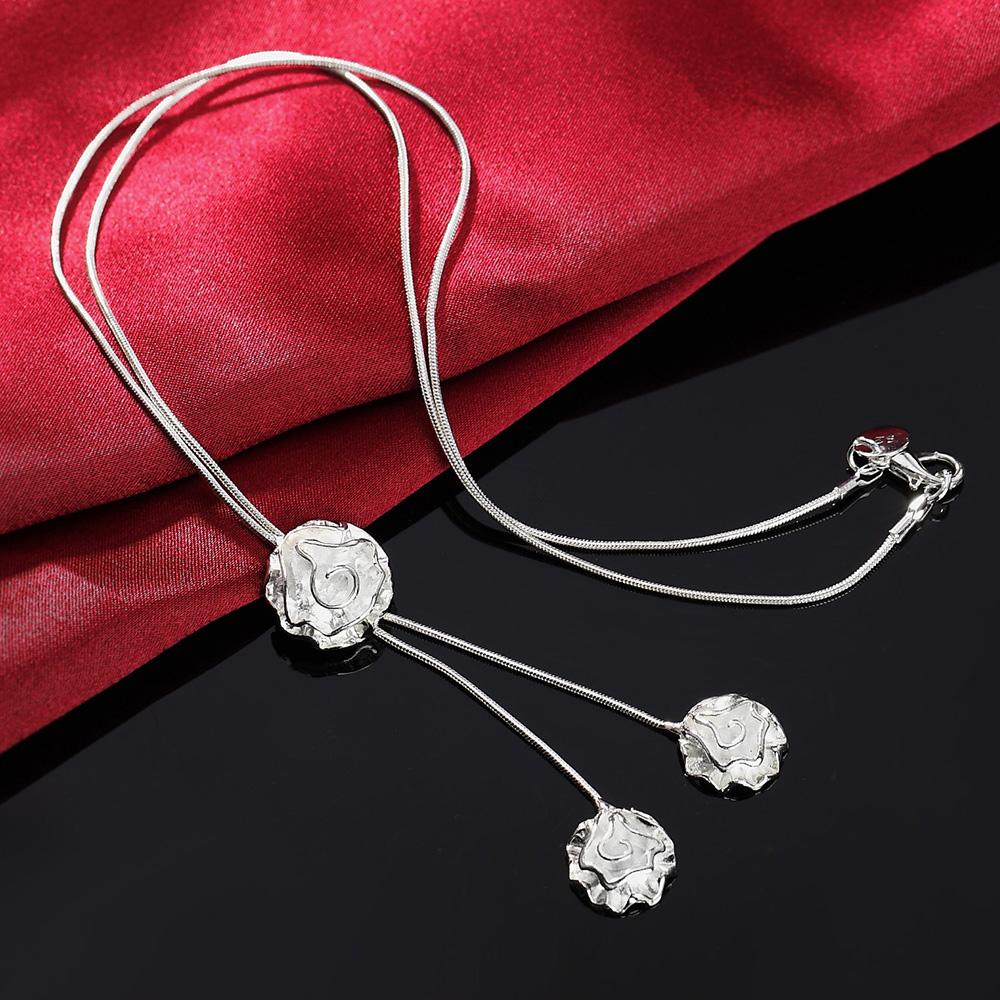 Pretty Woman Party Fine Jewelry Set 925 Sterling Silver Rose Flower Necklace Stud Earrings Fashion Brands Charms Christmas Gifts