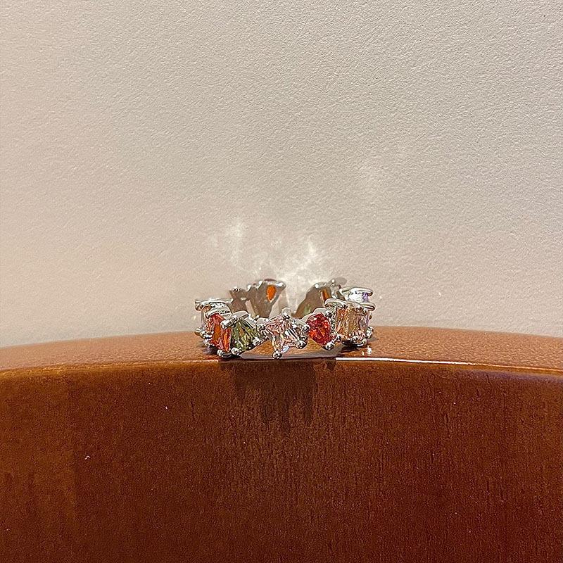 Color Trendy Rainbow Zircon Adjustable Open Ring For Women Fashionable Geometric Design 2023