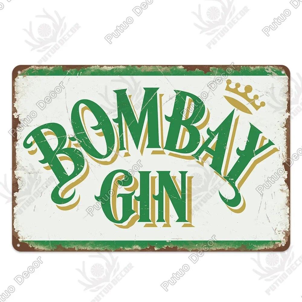 Putuo Decor Classic Gin Vintage Metal Sign Wine Tin Sign Decorative Plaque for Bar Pub Club Decoration Wall Decor Alcohol Sign