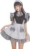 Lolita Maid Uniform Cosplay Short Sleeve One Piece Apron Above the Knee Mini Gray Plaid Pattern [Lady Lazy] (S)