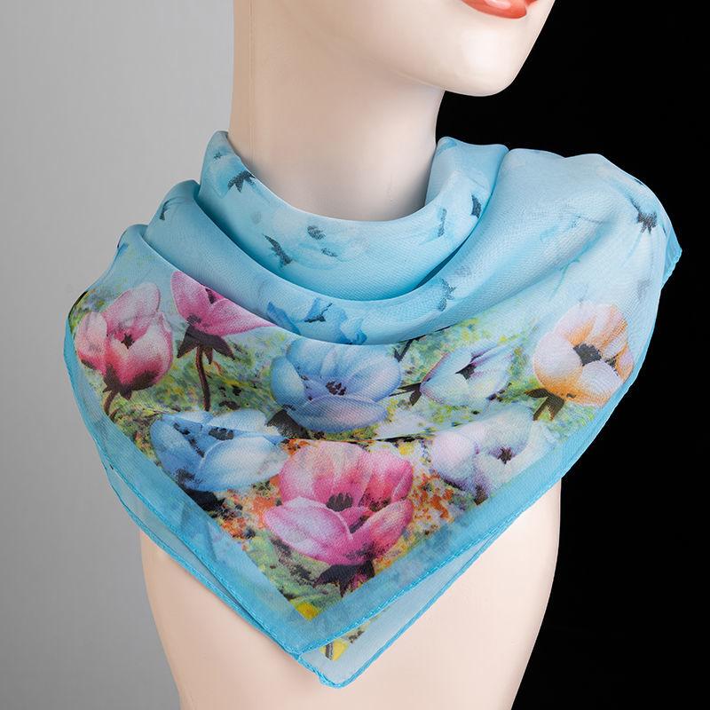 Spring and Summer Versatile Printed Small Square Scarf Soft Chiffon Thin Scarf Women's Neck Protection Decorative Scarf Square Scarf