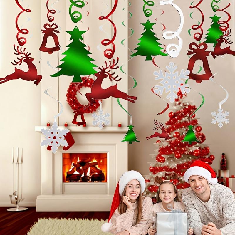 30 шт. Спиральные подвесные украшения Белые снежинки Зеленая елка Красный олень - для Рождества, дня рождения, украшения комнаты
