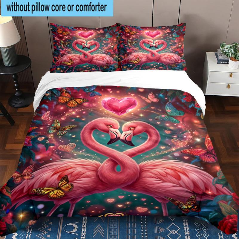 Love Birds In Heart 3pcs Bedding,Including 1pc Duvet Cover And 2pcs Pillowcases Perfect for Christmas,Ideal for Bedroom, Dormitory