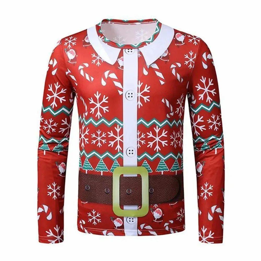 Man Business Christmas Party Series Fake Suit Fashion Interesting 3d Printed Long Sleeve Crew Neck Trend Plus Size Clothing