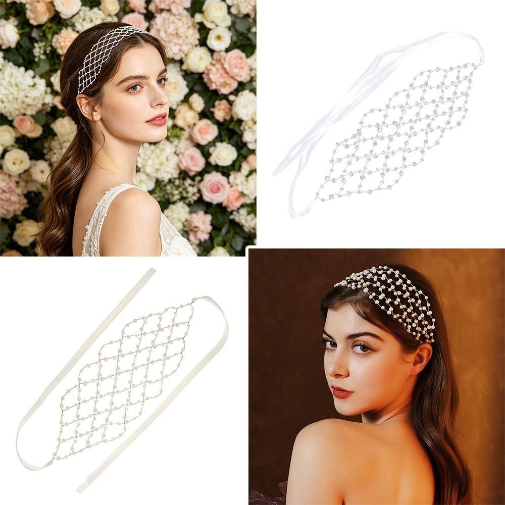 Handmade Rhinestone Hair Band Exquisite Pearl Princess Hair Band Fashion Bride Tiaras  for Bride