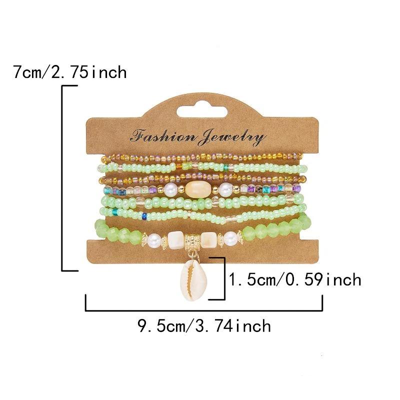 Boho Rice Beads Starfish Pendant Bracelets For Women Summer Ocean Beach Shell Charm Multilayer Bracelet Set