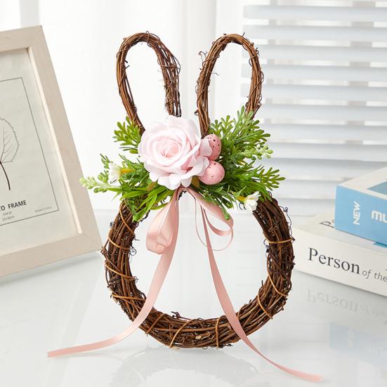 Пасхальный венок Пасхальный кролик Венок из веток с искусственными цветами Яйца Входная дверь