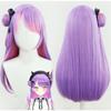 Anime VTuber Tokoyami Towa Wig Bun Ribbon Hololive Idol Cosplay Girls Purple Mixed Pink Long Straight Synthetic Hair