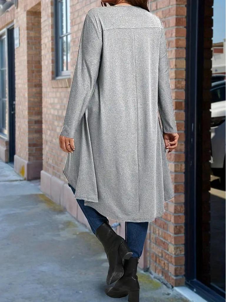 Plus Size Asymmetrical Hem Loose Long Sleeve Top (European & American Style, 2025)
