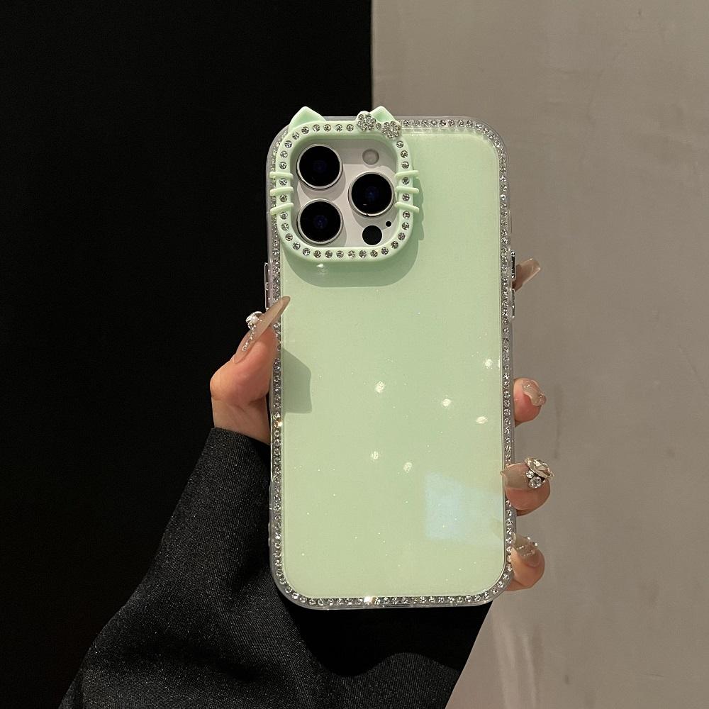 Чехол для телефона с кошачьими ушками, блестками и бриллиантами, конфетного цвета, для iPhone 17Air 16 15 14 13 12 11 Pro Max Plus, противоударный защитный задний чехол