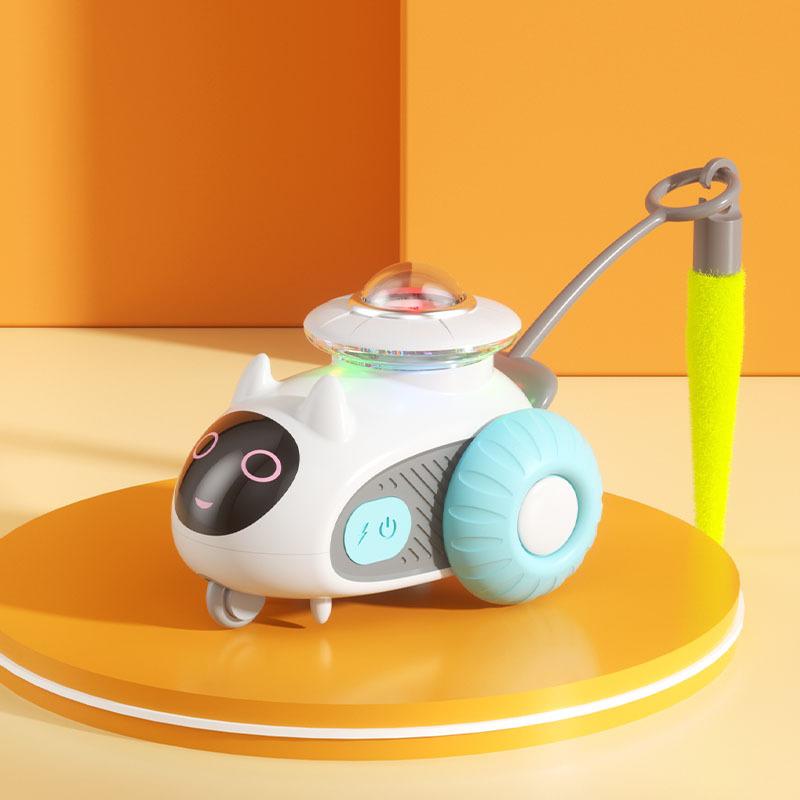 Smart Electric Car Cat Toy Automatic Moving Interactive Toy Color Light Swing Feather Long Battery Life for Indoor Cats