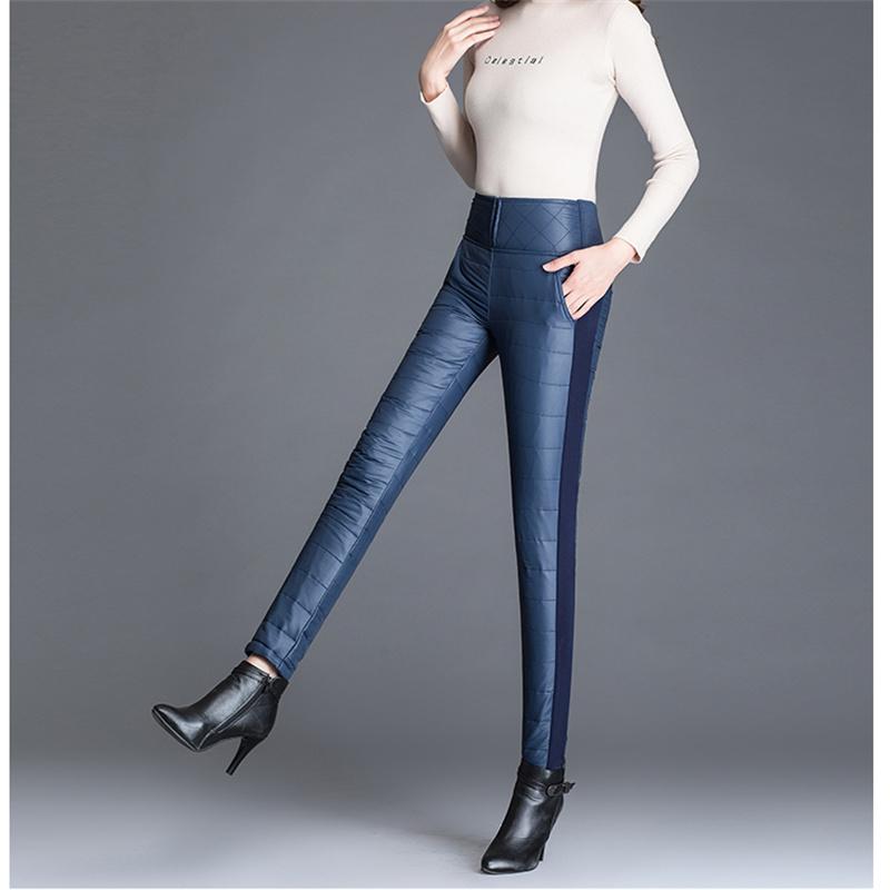 Женские зимние утолщенные теплые пуховые брюки с высокой талией, женские повседневные эластичные модные брюки-карандаш, элегантная верхняя одежда, длинные брюки