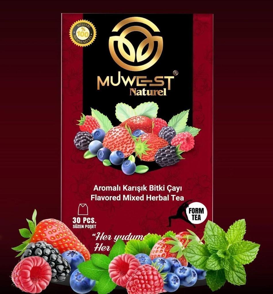 Muwest Natural Detox Herbal Tea - Mixed Berry Flavor, 30 Bags for a Healthy and Fit Lifestyle